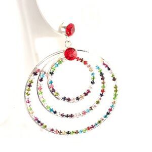 Multicolor 3 hoop crystal earrings pierced